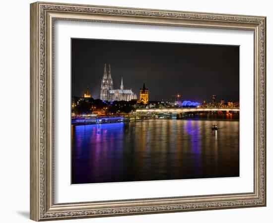 Cologne Cathedral, Great Saint Martin Church, the Rhine, in the Evening, Dusk-Marc Gilsdorf-Framed Photographic Print