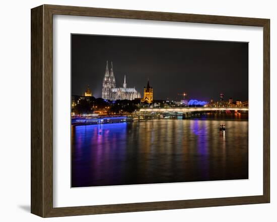 Cologne Cathedral, Great Saint Martin Church, the Rhine, in the Evening, Dusk-Marc Gilsdorf-Framed Photographic Print