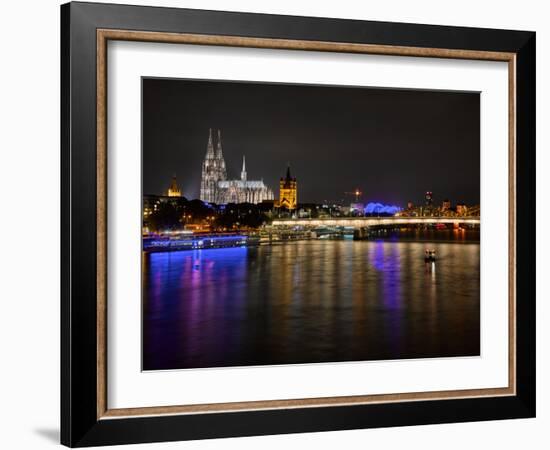 Cologne Cathedral, Great Saint Martin Church, the Rhine, in the Evening, Dusk-Marc Gilsdorf-Framed Photographic Print