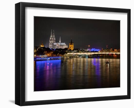 Cologne Cathedral, Great Saint Martin Church, the Rhine, in the Evening, Dusk-Marc Gilsdorf-Framed Photographic Print