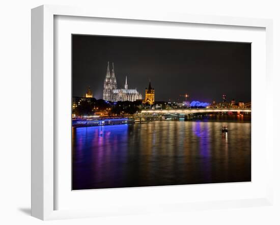 Cologne Cathedral, Great Saint Martin Church, the Rhine, in the Evening, Dusk-Marc Gilsdorf-Framed Photographic Print