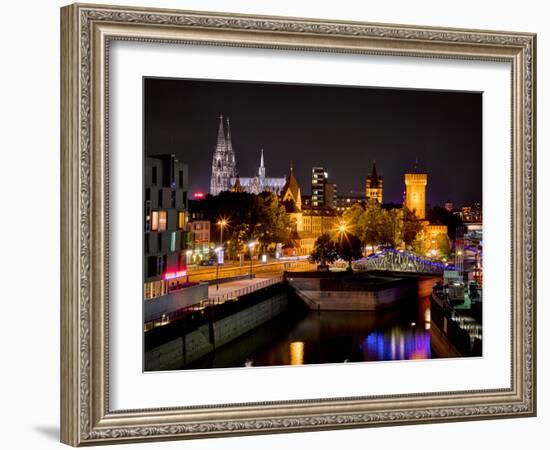 Cologne Cathedral, Rheinuferstrasse, Illuminated, in the Evening-Marc Gilsdorf-Framed Photographic Print