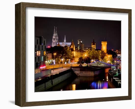 Cologne Cathedral, Rheinuferstrasse, Illuminated, in the Evening-Marc Gilsdorf-Framed Photographic Print