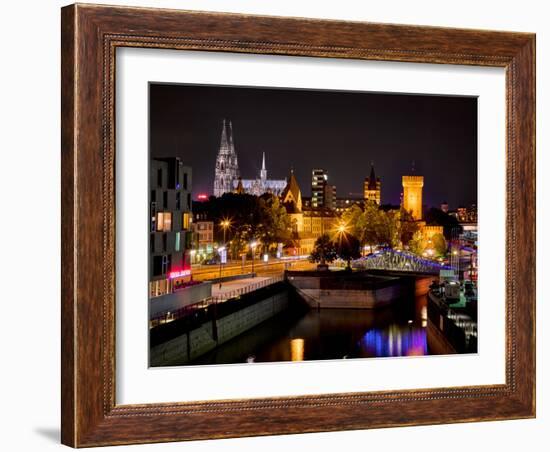 Cologne Cathedral, Rheinuferstrasse, Illuminated, in the Evening-Marc Gilsdorf-Framed Photographic Print