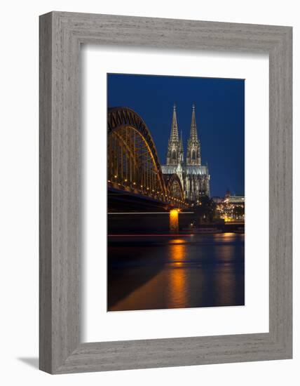 Cologne Cathedral, UNESCO World Heritage Site, and Hohenzollern Bridge at Dusk-Charles Bowman-Framed Photographic Print