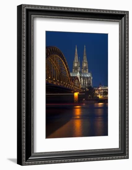 Cologne Cathedral, UNESCO World Heritage Site, and Hohenzollern Bridge at Dusk-Charles Bowman-Framed Photographic Print