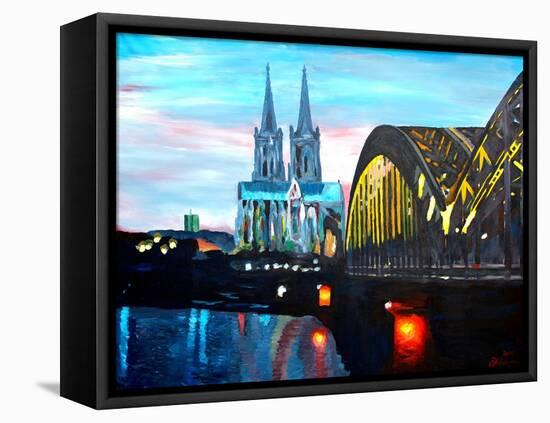 Cologne Cathedral with Hohenzollern Bridge-Markus Bleichner-Framed Stretched Canvas