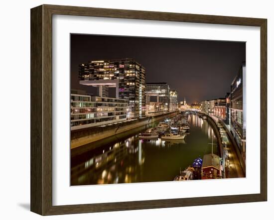 Cologne, Crane Houses in the Rheinauhafen, Dusk, Illuminated-Marc Gilsdorf-Framed Photographic Print