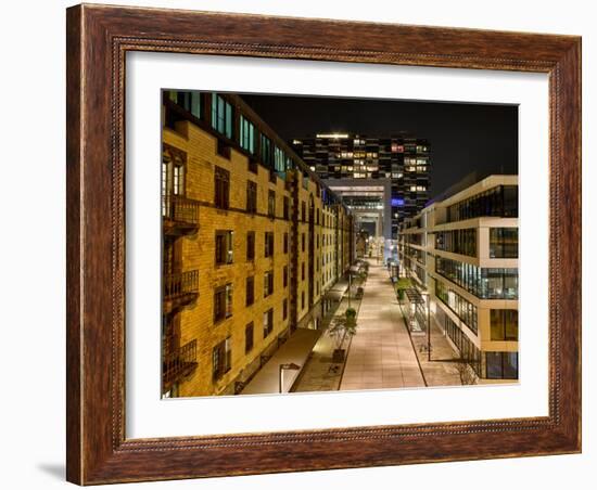 Cologne, Crane Houses in the Rheinauhafen, Dusk, Illuminated-Marc Gilsdorf-Framed Photographic Print