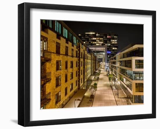 Cologne, Crane Houses in the Rheinauhafen, Dusk, Illuminated-Marc Gilsdorf-Framed Photographic Print