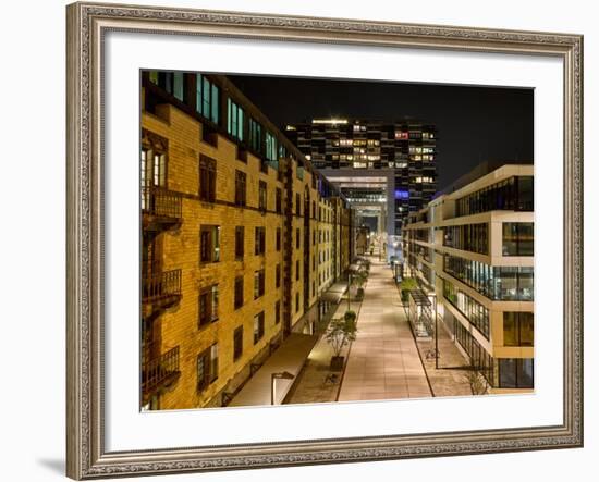 Cologne, Crane Houses in the Rheinauhafen, Dusk, Illuminated-Marc Gilsdorf-Framed Photographic Print