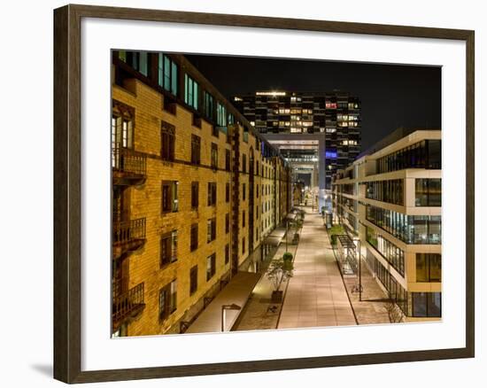 Cologne, Crane Houses in the Rheinauhafen, Dusk, Illuminated-Marc Gilsdorf-Framed Photographic Print