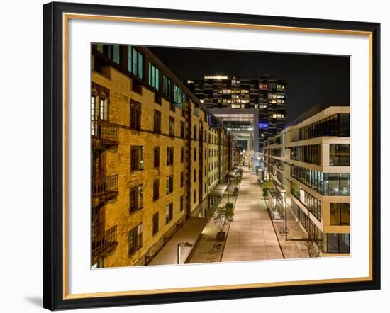 Cologne, Crane Houses in the Rheinauhafen, Dusk, Illuminated-Marc Gilsdorf-Framed Photographic Print