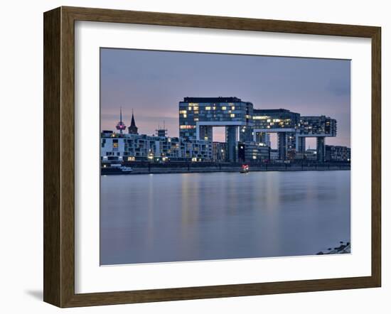 Cologne, Crane Houses on the Rhine, Dusk, Illuminated-Marc Gilsdorf-Framed Photographic Print