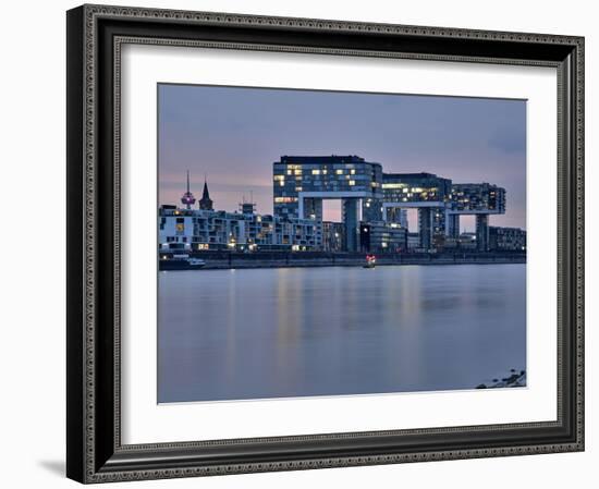 Cologne, Crane Houses on the Rhine, Dusk, Illuminated-Marc Gilsdorf-Framed Photographic Print