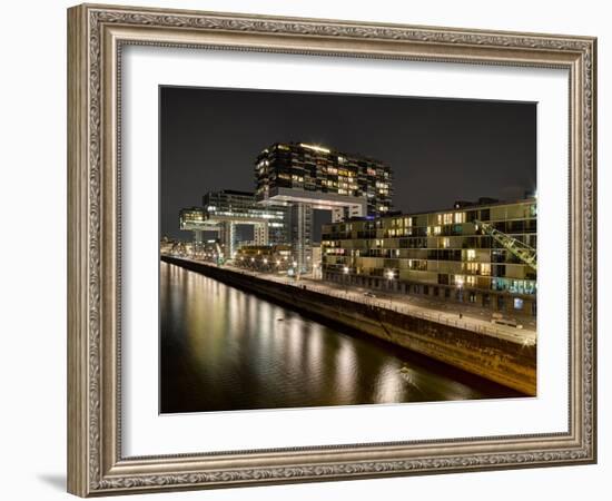 Cologne, Crane Houses on the Rhine, Dusk, Illuminated-Marc Gilsdorf-Framed Photographic Print