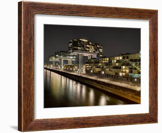 Cologne, Crane Houses on the Rhine, Dusk, Illuminated-Marc Gilsdorf-Framed Photographic Print