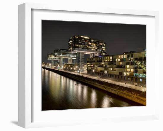 Cologne, Crane Houses on the Rhine, Dusk, Illuminated-Marc Gilsdorf-Framed Photographic Print