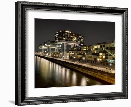 Cologne, Crane Houses on the Rhine, Dusk, Illuminated-Marc Gilsdorf-Framed Photographic Print