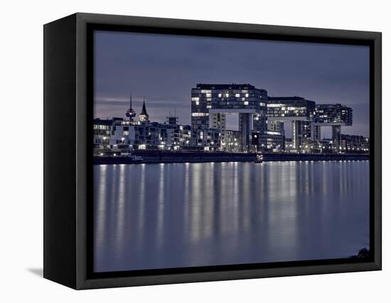 Cologne, Crane Houses on the Rhine, Dusk, Illuminated-Marc Gilsdorf-Framed Premier Image Canvas