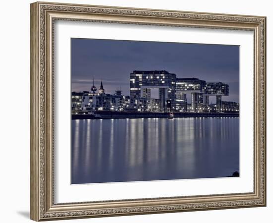 Cologne, Crane Houses on the Rhine, Dusk, Illuminated-Marc Gilsdorf-Framed Photographic Print