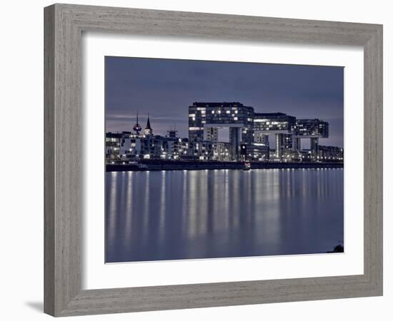 Cologne, Crane Houses on the Rhine, Dusk, Illuminated-Marc Gilsdorf-Framed Photographic Print