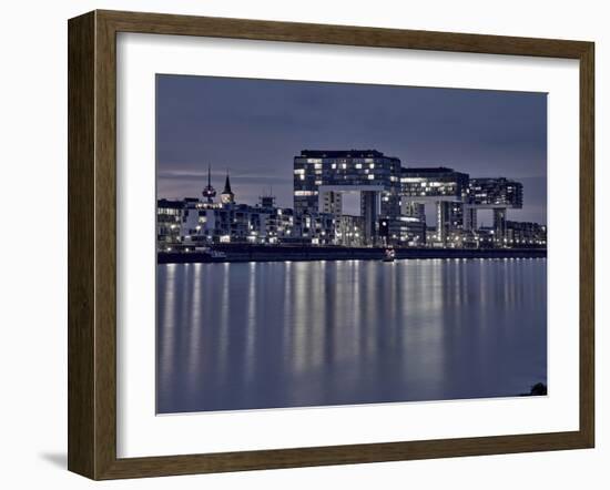 Cologne, Crane Houses on the Rhine, Dusk, Illuminated-Marc Gilsdorf-Framed Photographic Print