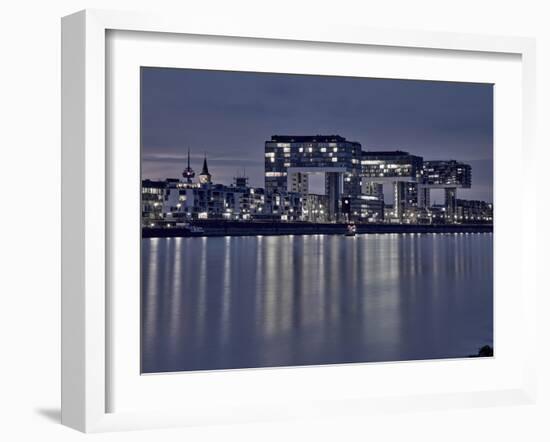 Cologne, Crane Houses on the Rhine, Dusk, Illuminated-Marc Gilsdorf-Framed Photographic Print