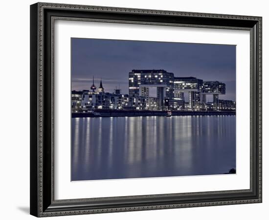 Cologne, Crane Houses on the Rhine, Dusk, Illuminated-Marc Gilsdorf-Framed Photographic Print