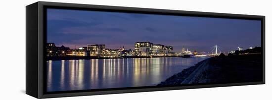 Cologne, Crane Houses on the Rhine, Dusk, Illuminated-Marc Gilsdorf-Framed Premier Image Canvas