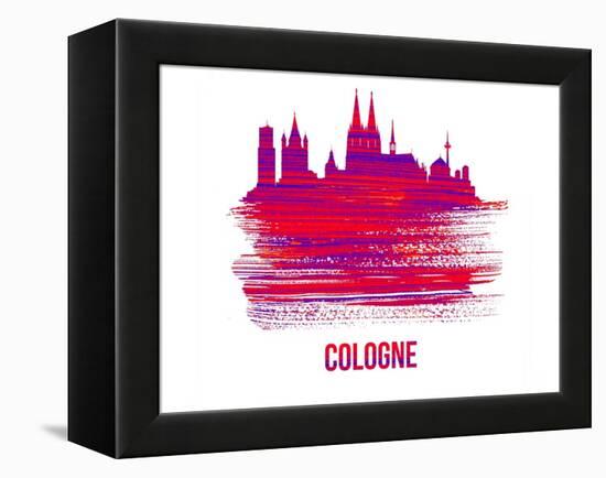 Cologne Skyline Brush Stroke - Red-NaxArt-Framed Stretched Canvas