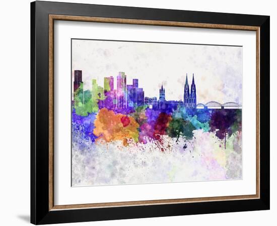 Cologne Skyline in Watercolor Background-paulrommer-Framed Art Print