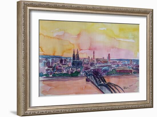 Cologne Skyline with Deutz Bridge and Rhine II-Markus Bleichner-Framed Art Print