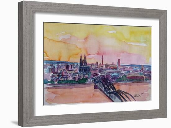 Cologne Skyline with Deutz Bridge and Rhine II-Markus Bleichner-Framed Art Print