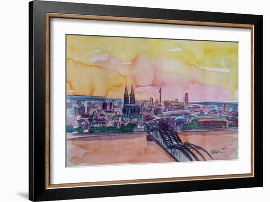 Cologne Skyline with Deutz Bridge and Rhine II-Markus Bleichner-Framed Art Print