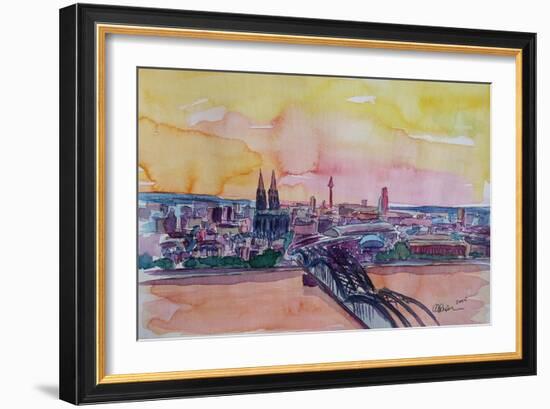 Cologne Skyline with Deutz Bridge and Rhine II-Markus Bleichner-Framed Art Print