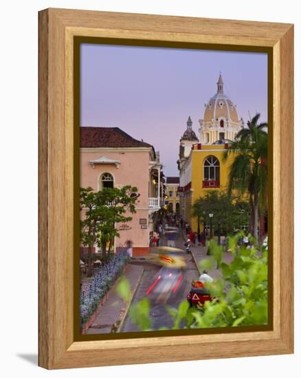 Colombia, Bolivar, Cartagena De Indias, Plaza Santa Teresa, Horse Cart and San Pedro Claver Church-Jane Sweeney-Framed Premier Image Canvas