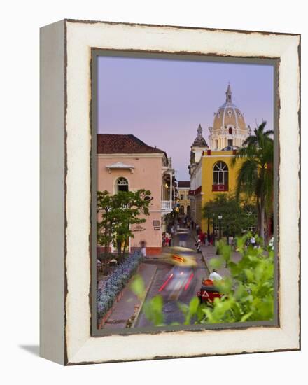 Colombia, Bolivar, Cartagena De Indias, Plaza Santa Teresa, Horse Cart and San Pedro Claver Church-Jane Sweeney-Framed Premier Image Canvas