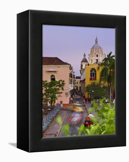 Colombia, Bolivar, Cartagena De Indias, Plaza Santa Teresa, Horse Cart and San Pedro Claver Church-Jane Sweeney-Framed Premier Image Canvas