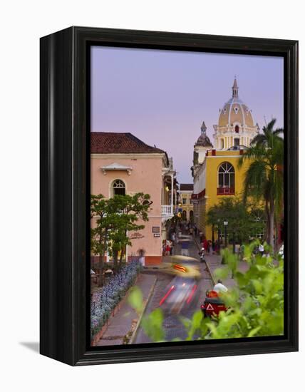 Colombia, Bolivar, Cartagena De Indias, Plaza Santa Teresa, Horse Cart and San Pedro Claver Church-Jane Sweeney-Framed Premier Image Canvas