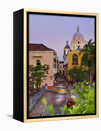 Colombia, Bolivar, Cartagena De Indias, Plaza Santa Teresa, Horse Cart and San Pedro Claver Church-Jane Sweeney-Framed Premier Image Canvas