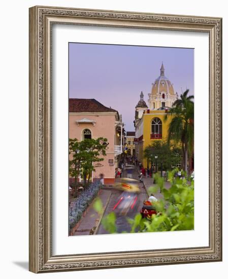 Colombia, Bolivar, Cartagena De Indias, Plaza Santa Teresa, Horse Cart and San Pedro Claver Church-Jane Sweeney-Framed Photographic Print