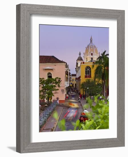 Colombia, Bolivar, Cartagena De Indias, Plaza Santa Teresa, Horse Cart and San Pedro Claver Church-Jane Sweeney-Framed Photographic Print