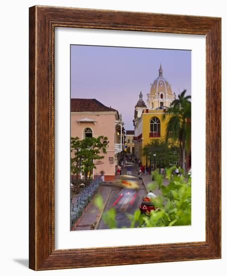 Colombia, Bolivar, Cartagena De Indias, Plaza Santa Teresa, Horse Cart and San Pedro Claver Church-Jane Sweeney-Framed Photographic Print