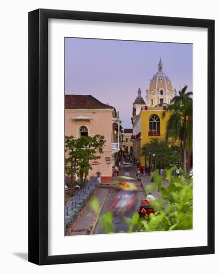 Colombia, Bolivar, Cartagena De Indias, Plaza Santa Teresa, Horse Cart and San Pedro Claver Church-Jane Sweeney-Framed Photographic Print