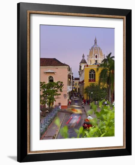 Colombia, Bolivar, Cartagena De Indias, Plaza Santa Teresa, Horse Cart and San Pedro Claver Church-Jane Sweeney-Framed Photographic Print