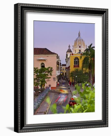 Colombia, Bolivar, Cartagena De Indias, Plaza Santa Teresa, Horse Cart and San Pedro Claver Church-Jane Sweeney-Framed Photographic Print
