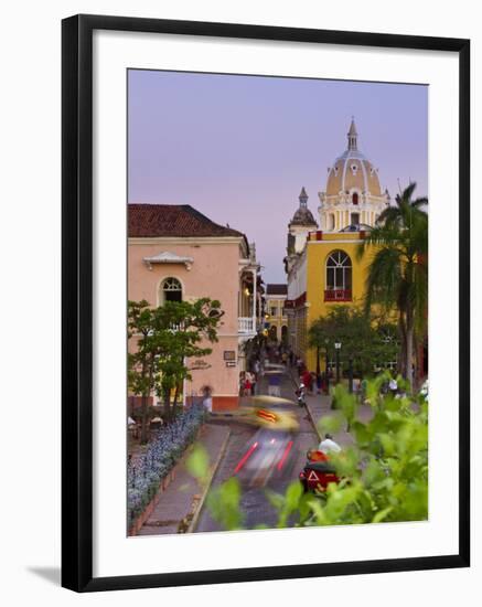 Colombia, Bolivar, Cartagena De Indias, Plaza Santa Teresa, Horse Cart and San Pedro Claver Church-Jane Sweeney-Framed Photographic Print