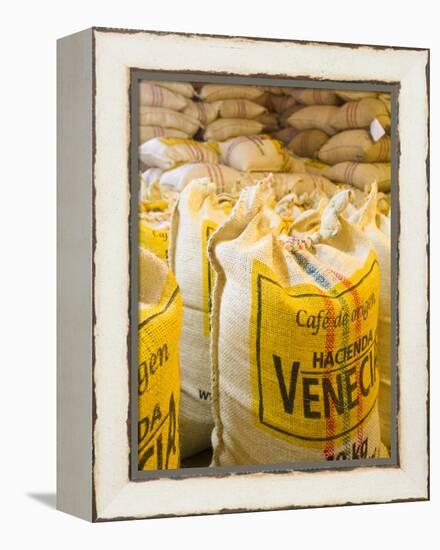 Colombia, Caldas, Manizales, Hacienda Venecia, Coffee in Sisal Bags Ready for Export-Jane Sweeney-Framed Premier Image Canvas