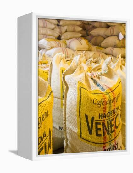 Colombia, Caldas, Manizales, Hacienda Venecia, Coffee in Sisal Bags Ready for Export-Jane Sweeney-Framed Premier Image Canvas
